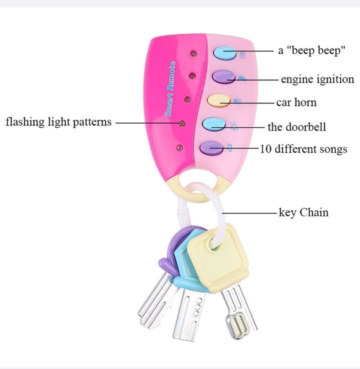 musical smart remote key toy for baby - toddler and kids - pink