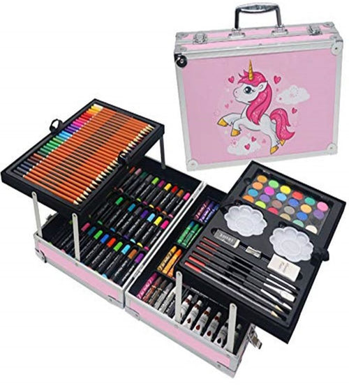 145 piece unicorn art set with aluminium box for kids - pink