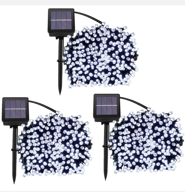 string lights fairy lights outdoor solar 100 led bulbs christmas lights x 3 - cool white