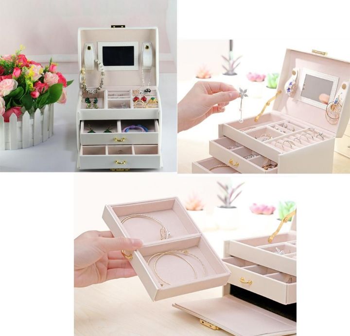 mix box multi functional three layer jewelry storage organizer lockable box