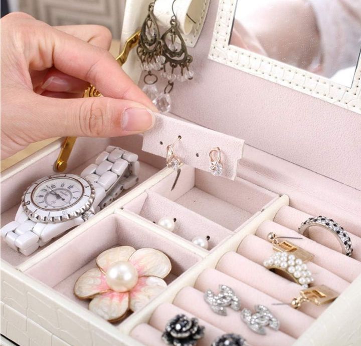 mix box multi functional three layer jewelry storage organizer lockable box
