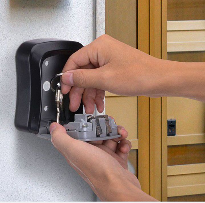 4 digit combination wall mounted safe box for keys - black
