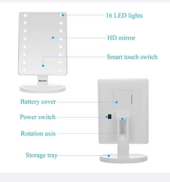led make up mirror - wite