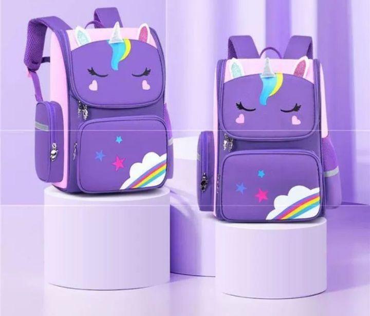 girls unicorn design school bag - purple and pink